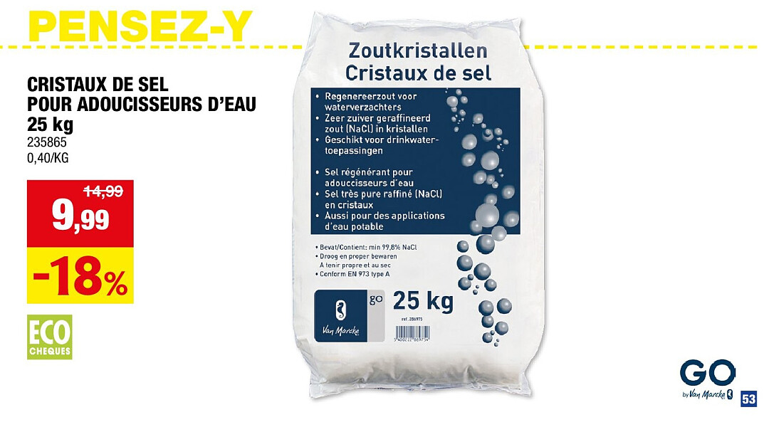CRISTAUX DE SEL POUR ADOUCISSEURS D’EAU 25 kg