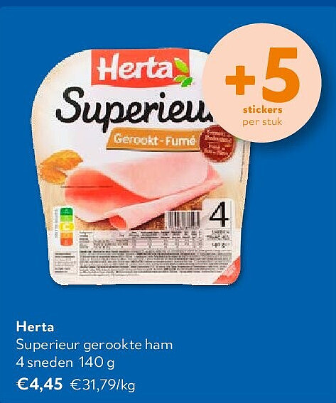 Herta Superieur gerookte ham 4 sneden 140 g