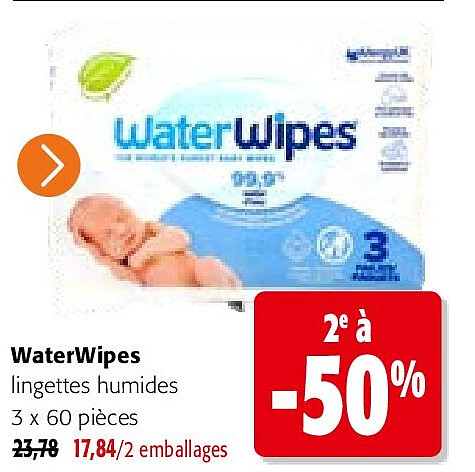 WaterWipes lingettes humides 3 x 60 pièces