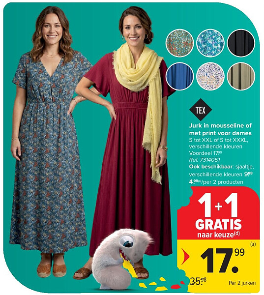 Jurk in mousseline of met print voor dames