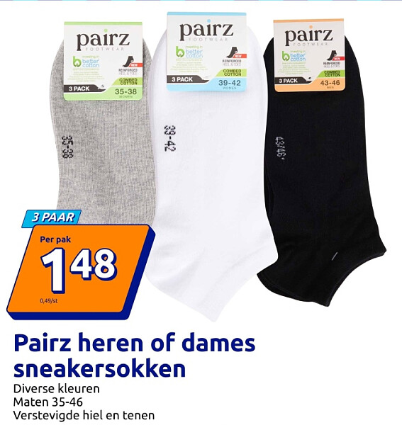 Pairz heren of dames sneakersokken