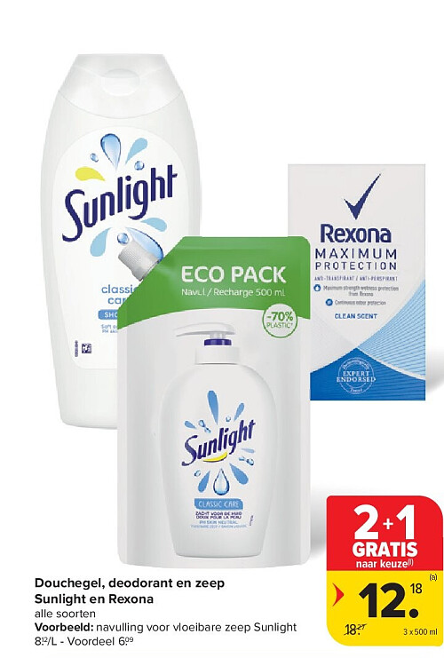 Douchegel, deodorant en zeep Sunlight en Rexona