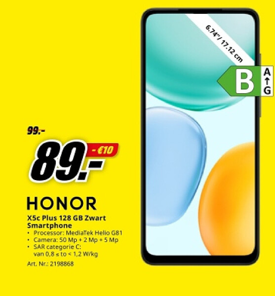 HONOR X5c Plus 128 GB Zwart Smartphone