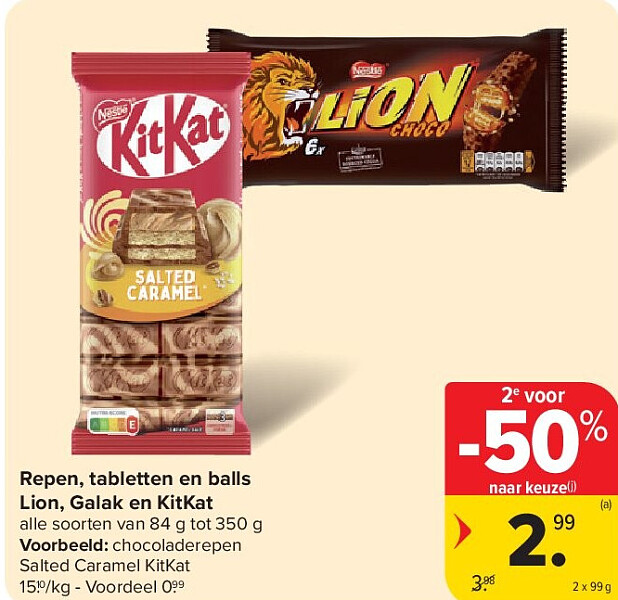 Repen, tabletten en balls Lion, Galak en KitKat