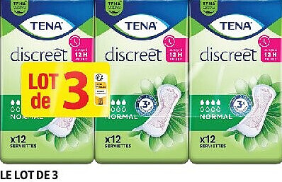 Serviettes hygiéniques Discreet Tena, lot de 3