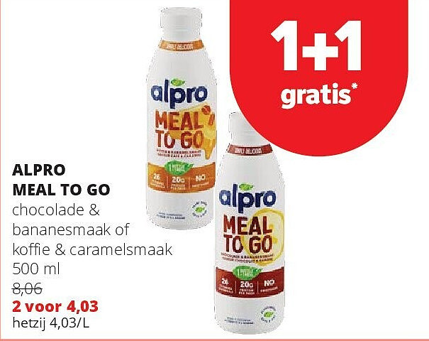 ALPRO MEAL TO GO chocolade & bananesmaak of koffie & caramelsmaak 500 ml