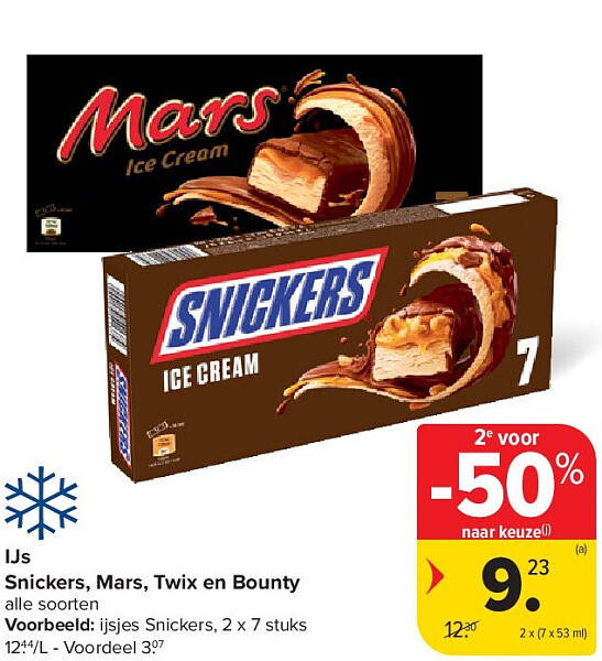 IJs Snickers, Mars, Twix en Bounty
