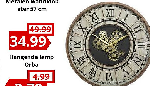 Metalen wandklok ster 57 cm