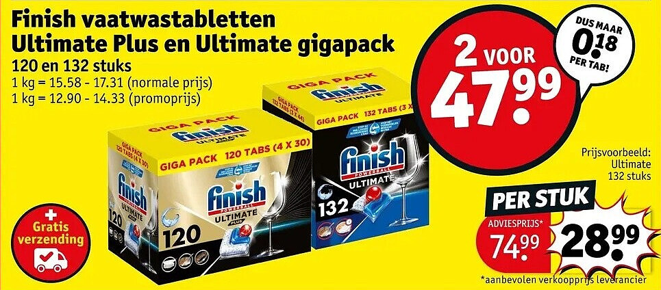 Finish vaatwastabletten Ultimate Plus en Ultimate gigapack