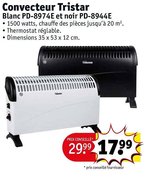Convecteur Tristar Blanc PD-8974E et noir PD-8944E