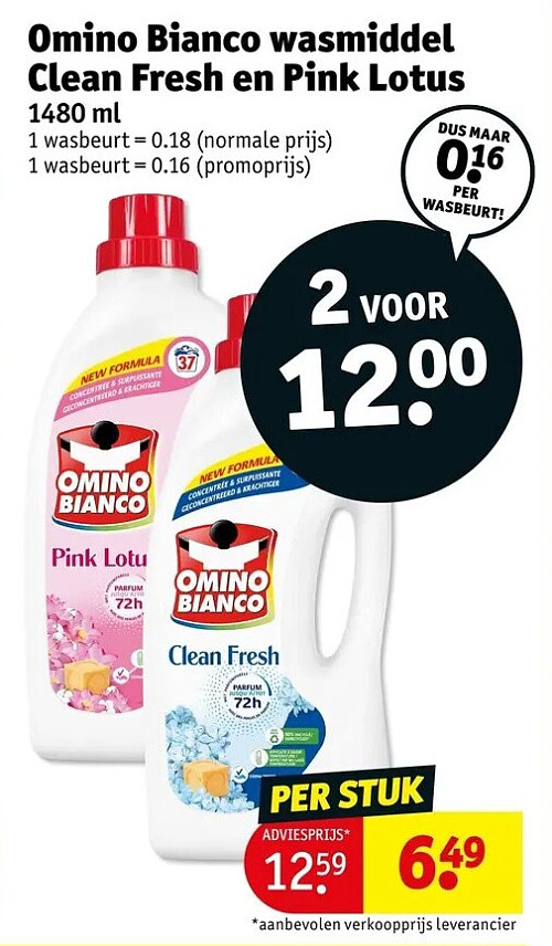 Omino Bianco wasmiddel Clean Fresh en Pink Lotus
