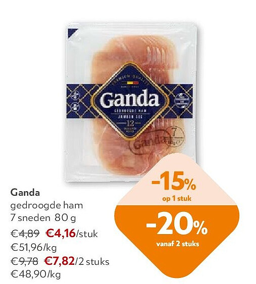 Ganda gedroogde ham 7 sneden 80 g