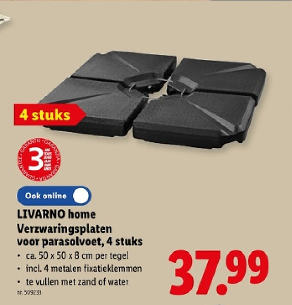 Verzwaringsplaten voor parasolvoet, 4 stuks