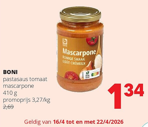 BONI pastasaus tomaat mascarpone 410 g