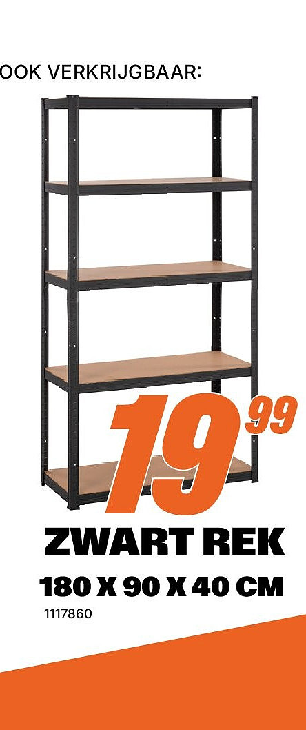 Zwart rek 180 x 90 x 40 cm