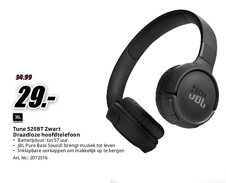 Tune 520BT Zwart Draadloze hoofdtelefoon