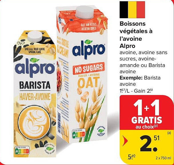 Boissons végétales à l’avoine Alpro 2 x 750 ml