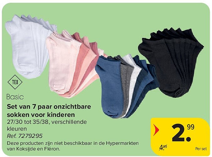 Set van 7 paar onzichtbare sokken voor kinderen