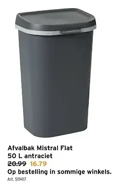 Afvalbak Mistral Flat 50 L antraciet