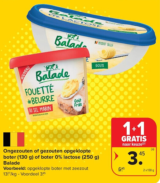 Ongezouten of gezouten opgeklopte boter (130 g) of boter 0% lactose (250 g) Balade