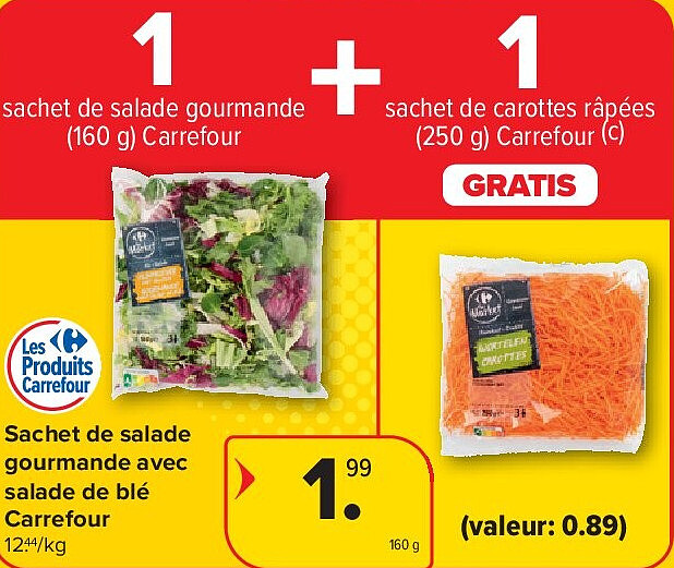 Sachet de salade gourmande avec salade de blé Carrefour 160 g