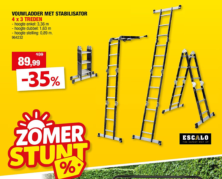 VOUWLADDER MET STABILISATOR 4 x 3 TREDEN