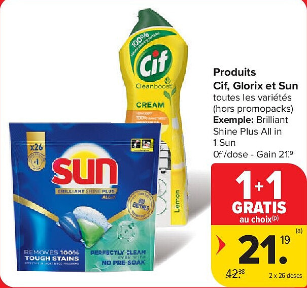 Produits Cif, Glorix et Sun 2 x 26 doses