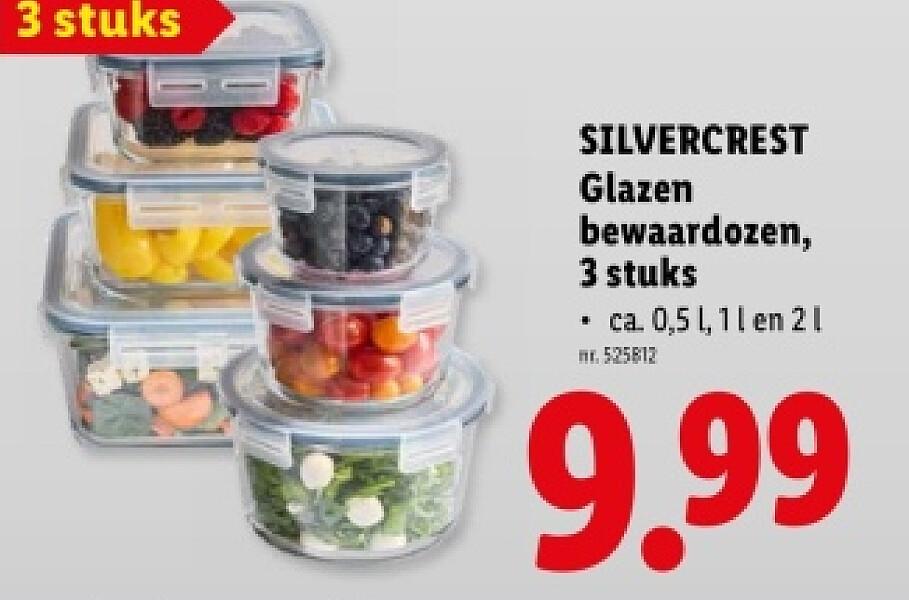 Glazen bewaardozen, 3 stuks