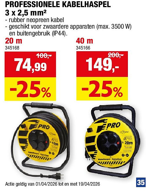 PROFESSIONELE KABELHASPEL 3 x 2,5 mm² 20 m