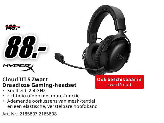 Cloud III S Zwart Draadloze Gaming-headset