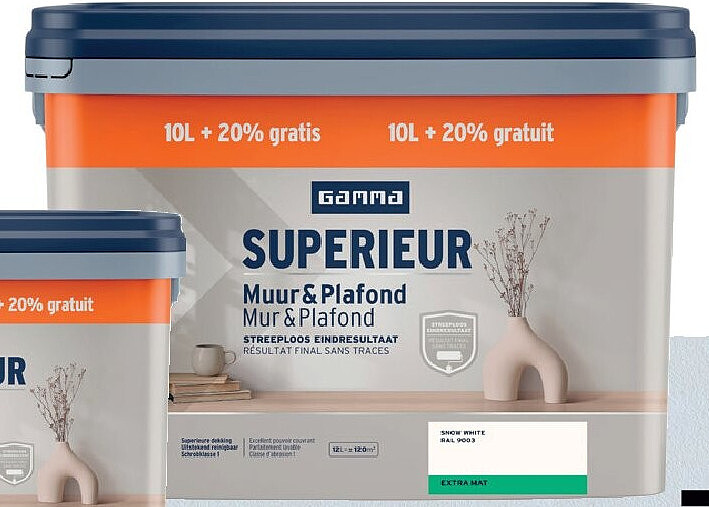 GAMMA Superieur muurverf RAL9003 extra mat 10+2 L