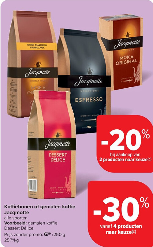 Koffiebonen of gemalen koffie Jacqmotte
