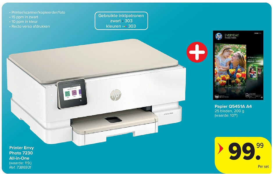 Printer Envy Photo 7230 All-in-One + Papier Q5451A A4