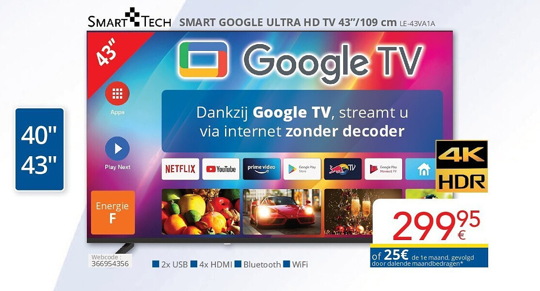 Smart Tech SMART GOOGLE ULTRA HD TV 43’’/109 cm LE-43VA1A