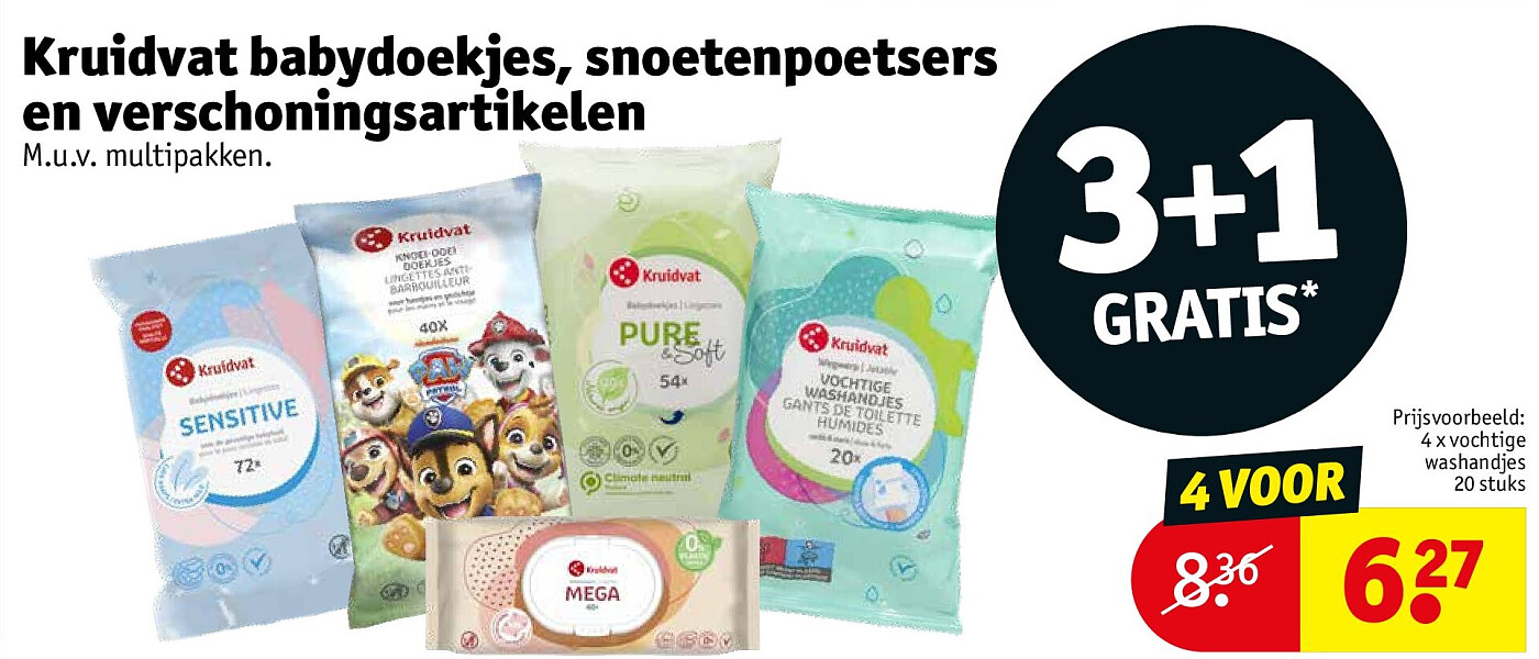 Kruidvat babydoekjes, snoetenpoetsers en verschoningsartikelen