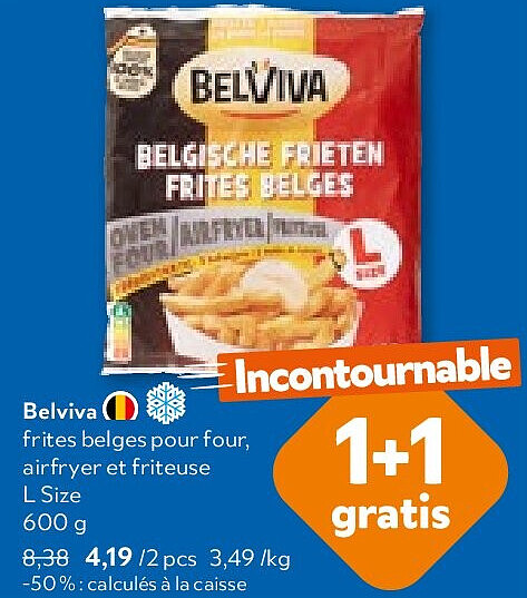 Belviva frites belges pour four, airfryer et friteuse L Size 600 g