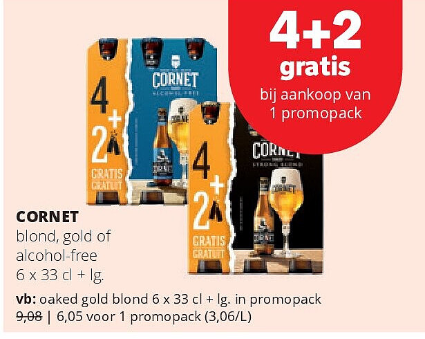 CORNET oaked gold blond 6 x 33 cl + lg. in promopack