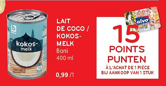 LAIT DE COCO / KOKOSMELK Boni 400 ml