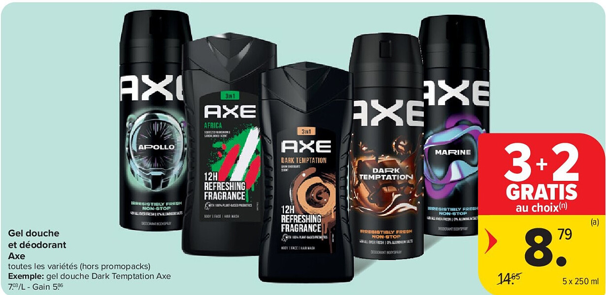Gel douche et déodorant Axe 5 x 250 ml