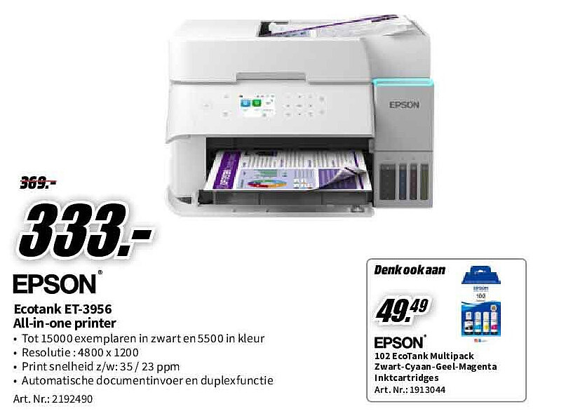 Epson Ecotank ET-3956 All-in-one printer