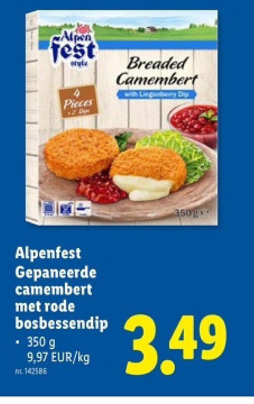 Gepaneerde camembert met rode bosbessendip