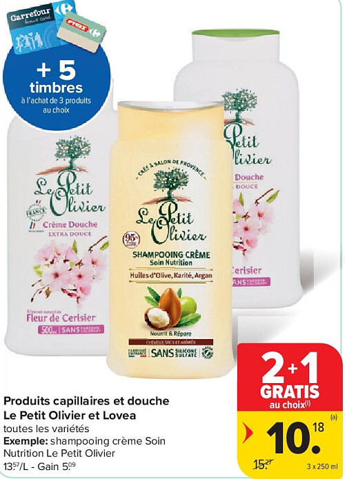 Produits capillaires et douche Le Petit Olivier et Lovea 3 x 250 ml