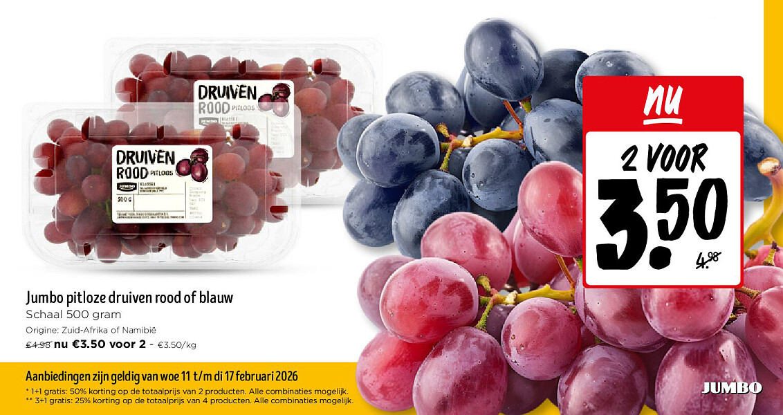 Jumbo pitloze druiven rood of blauw