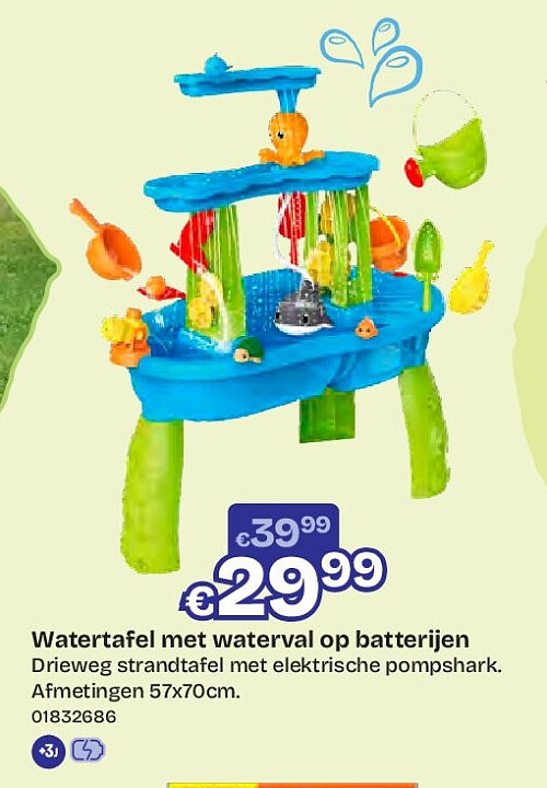 Watertafel met waterval op batterijen