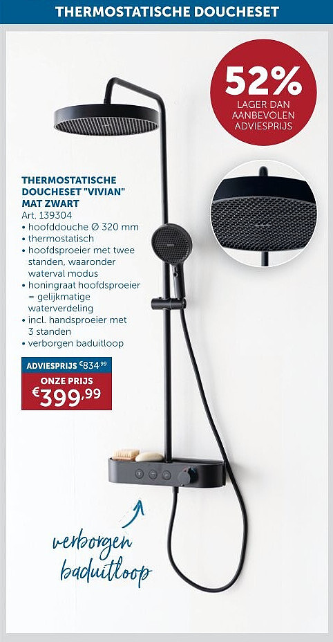 THERMOSTATISCHE DOUCHESET "VIVIAN" MAT ZWART