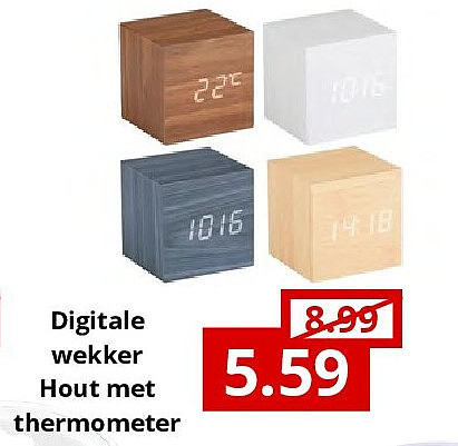 Digitale wekker Hout met thermometer