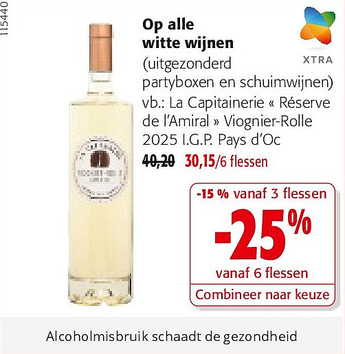 Op alle witte wijnen La Capitainerie « Réserve de l’Amiral » Viognier-Rolle 2025 I.G.P. Pays d’Oc