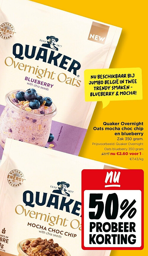 Quaker Overnight Oats mocha choc chip en blueberry
