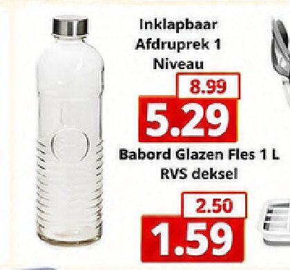 Babord Glazen Fles 1 L RVS deksel