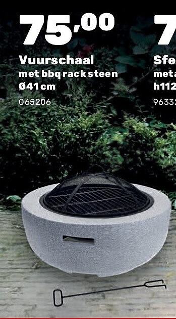 Vuurschaal met bbq rack steen Ø41 cm